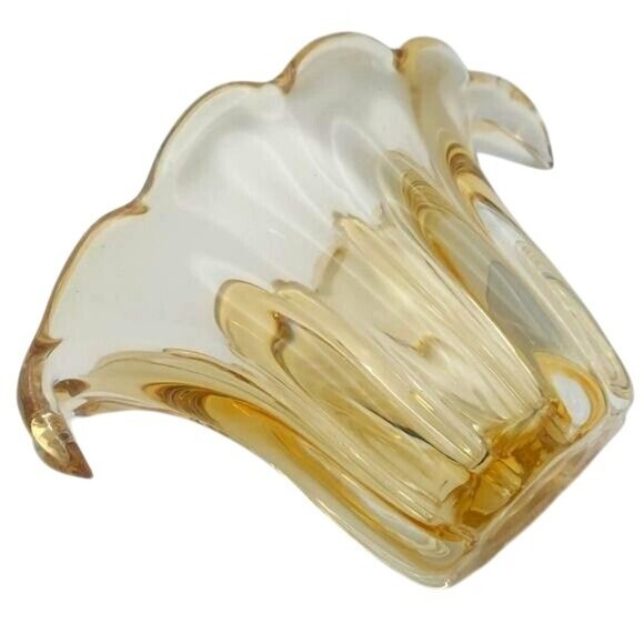 Vintage Handblown Amber Yellow Ribbed Glass Fan Vase Mid-Century Modern - Picture 3 of 6